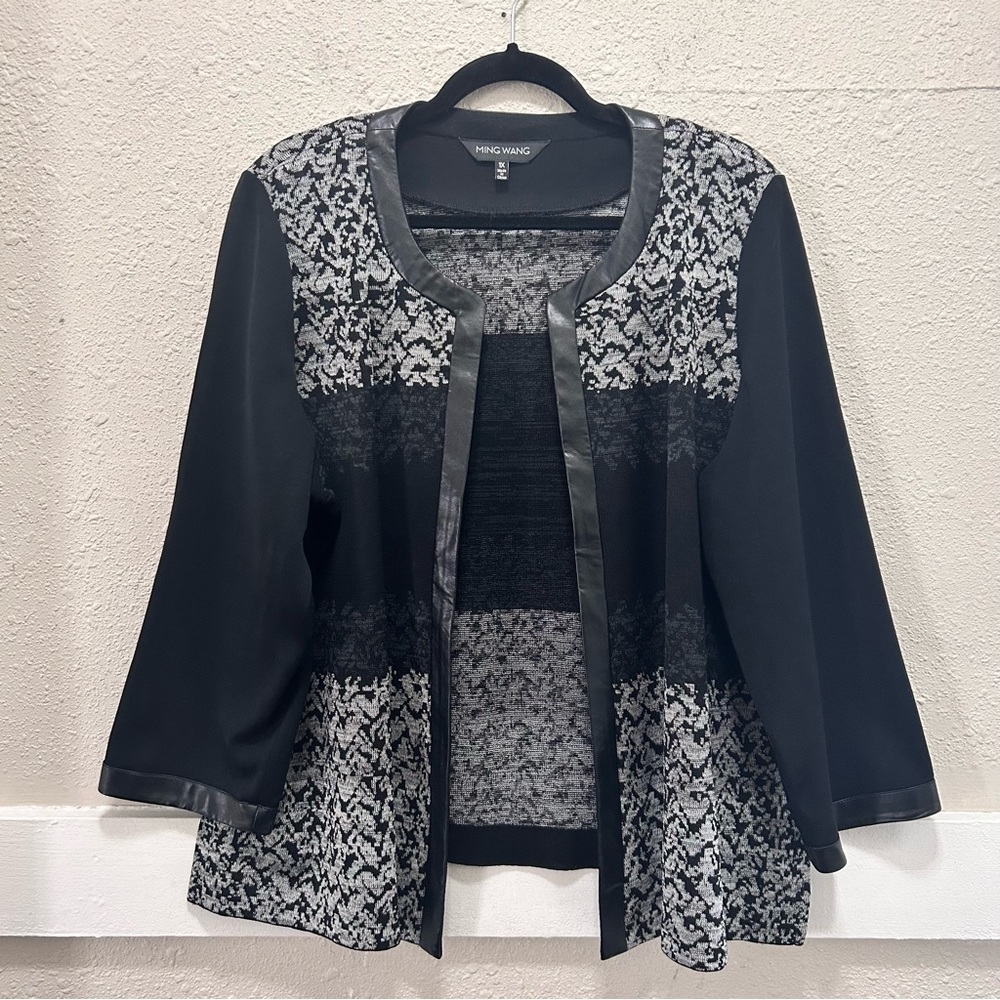 Ming Wang Black and Gray Open Front Cardigan Sweater